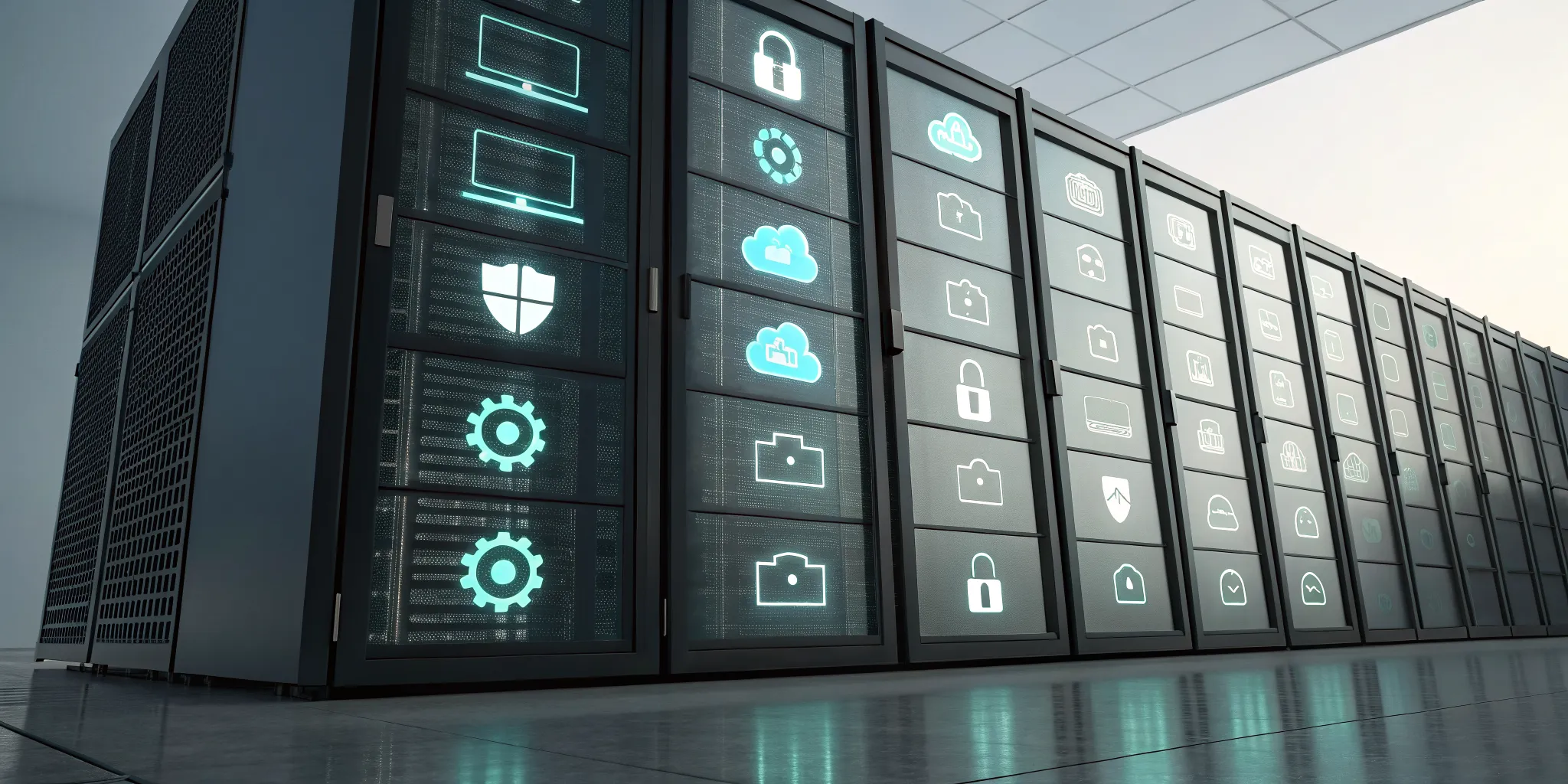 A list of vulnerability management tools displayed as icons over server racks.