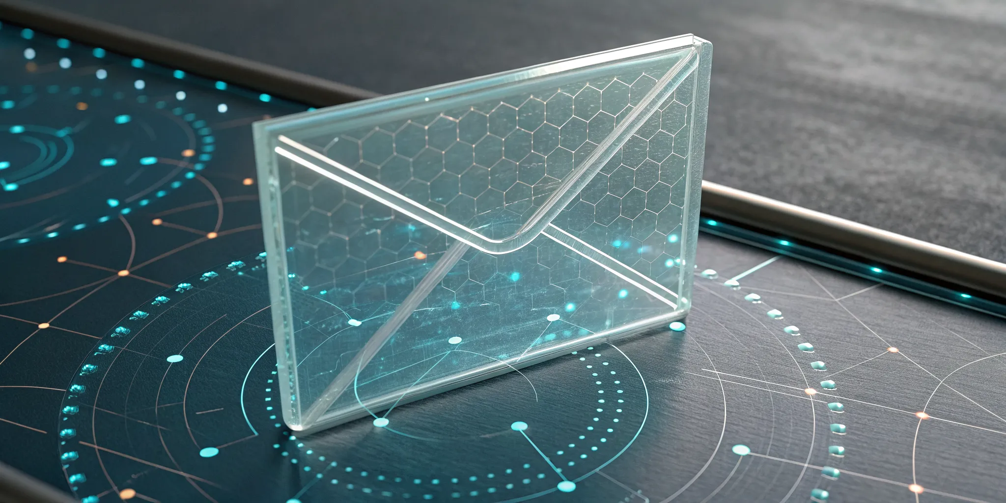 Email security architecture visualized with a protected email icon on a digital network.