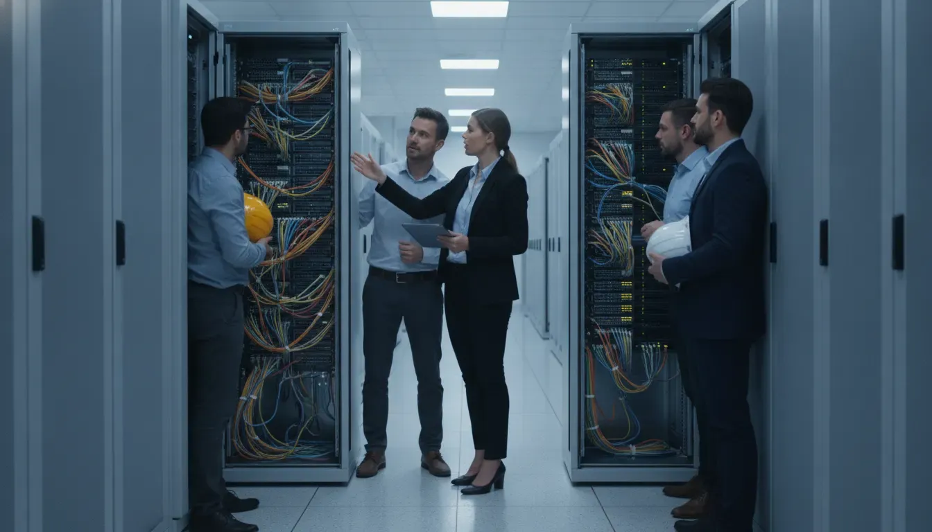 Cloud migration services team reviewing infrastructure dependencies before a transition