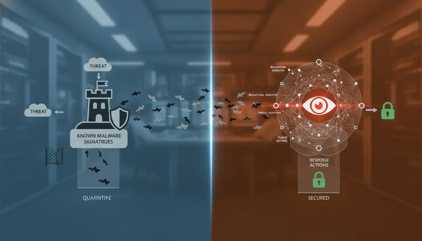Visual comparison of EDR and antivirus detection coverage across different threat types