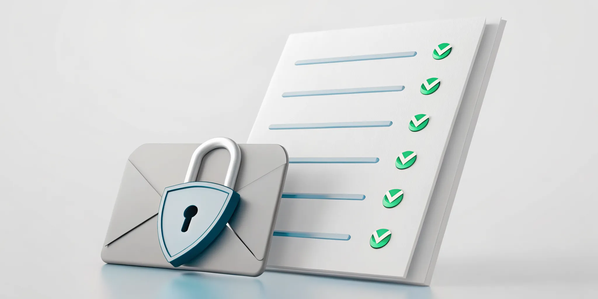 A secure padlock on a PDF checklist for email security best practices.