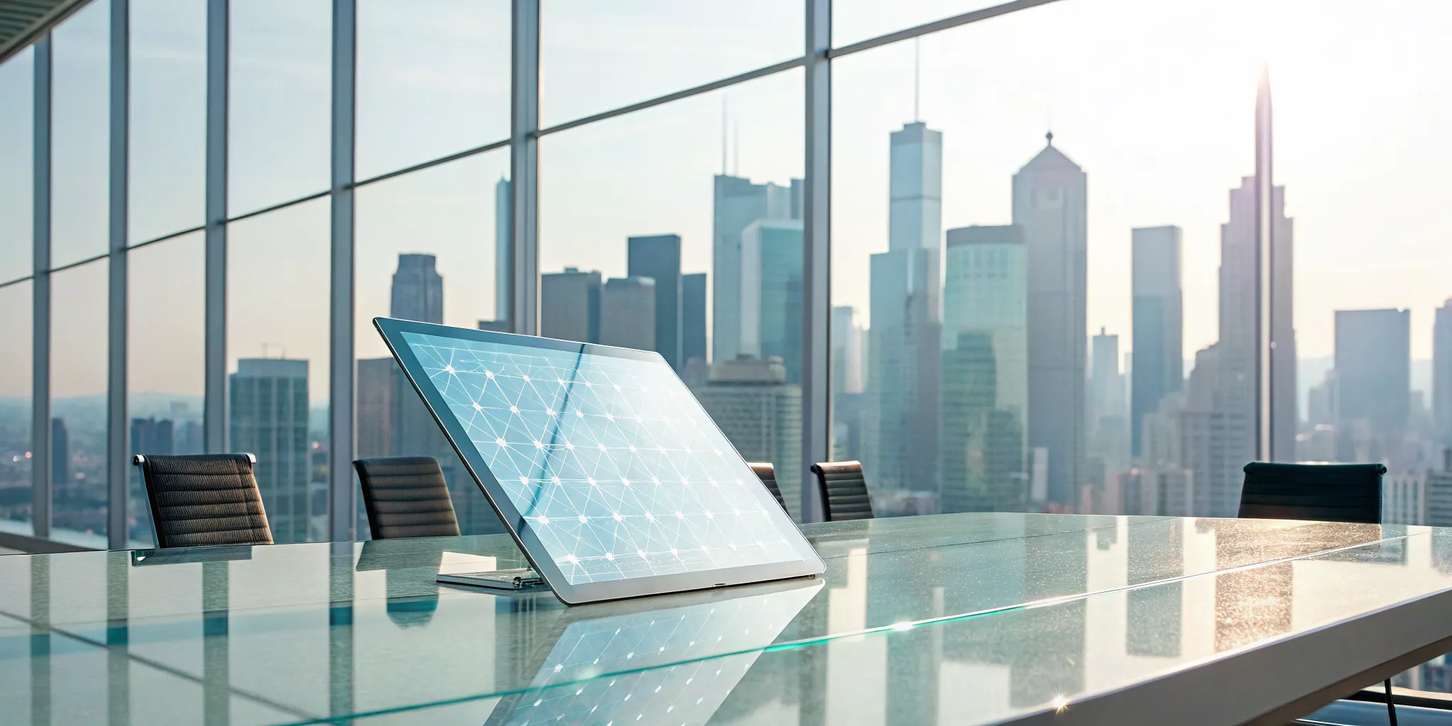 Conference room screen displaying the 2025 Gartner Magic Quadrant for email security.