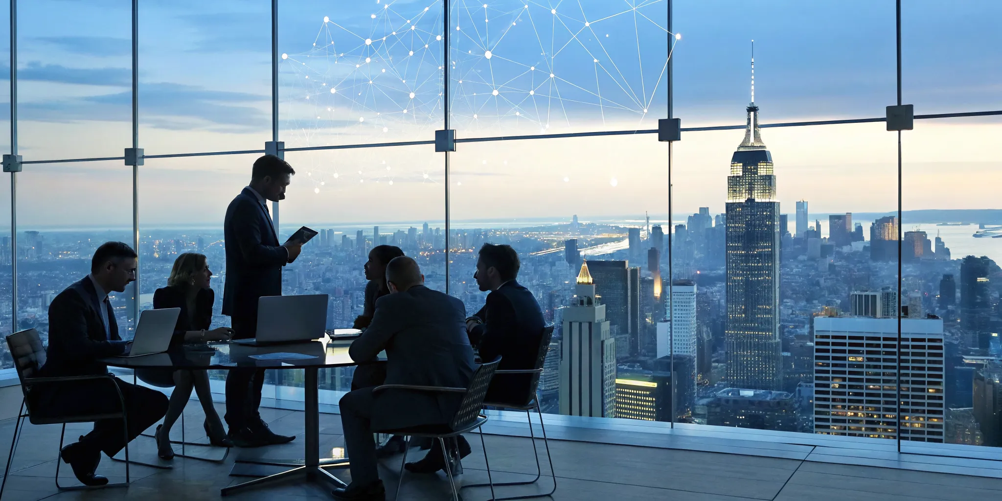 Business team planning DevOps services for enterprise in a New York office.