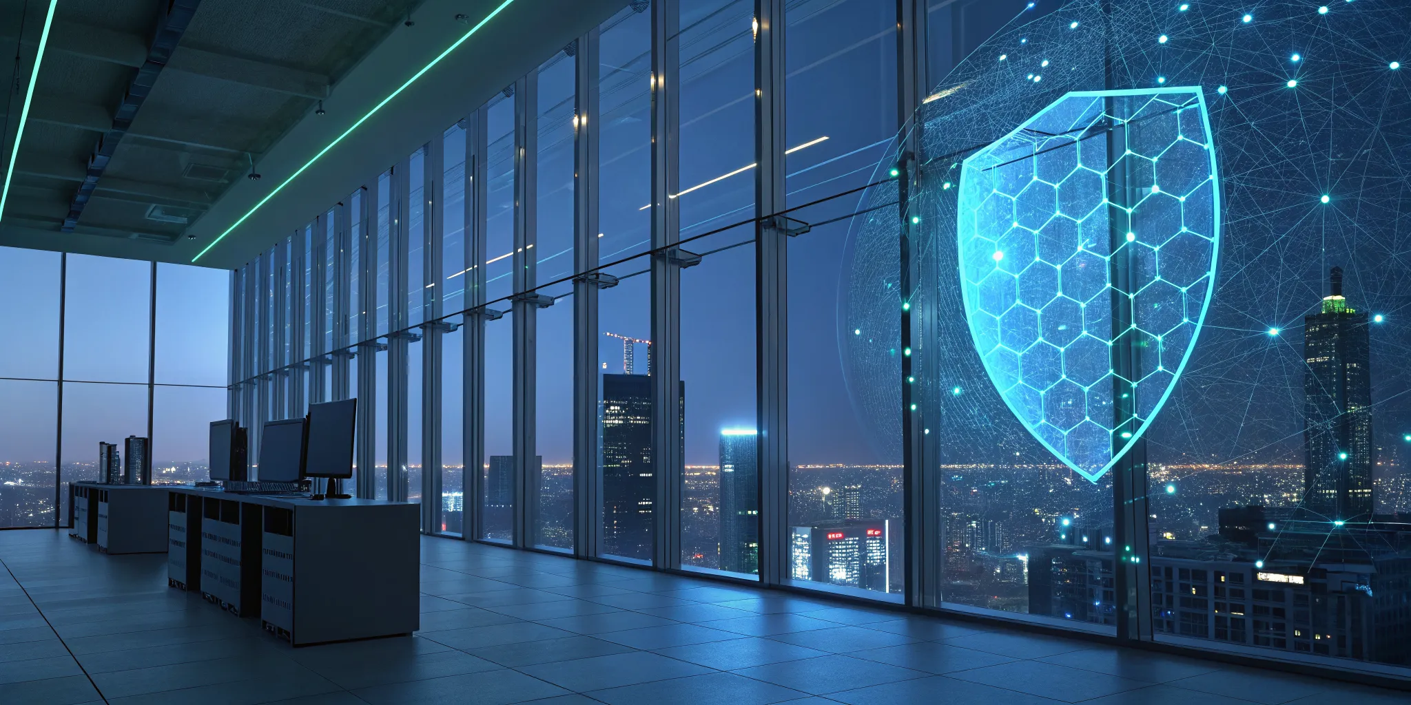 A digital shield protecting a business network to prevent ransomware attacks.