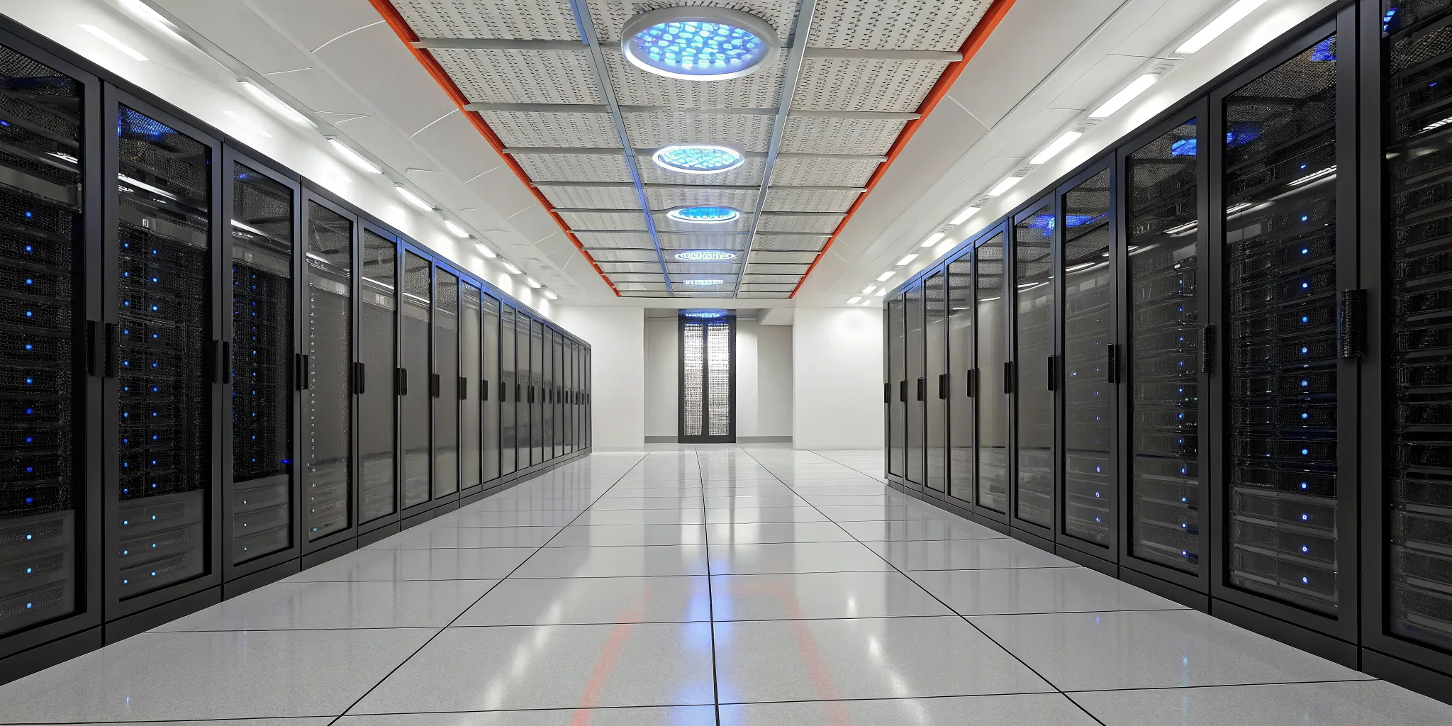 Modern data center with secure server racks to protect enterprise data from ransomware.