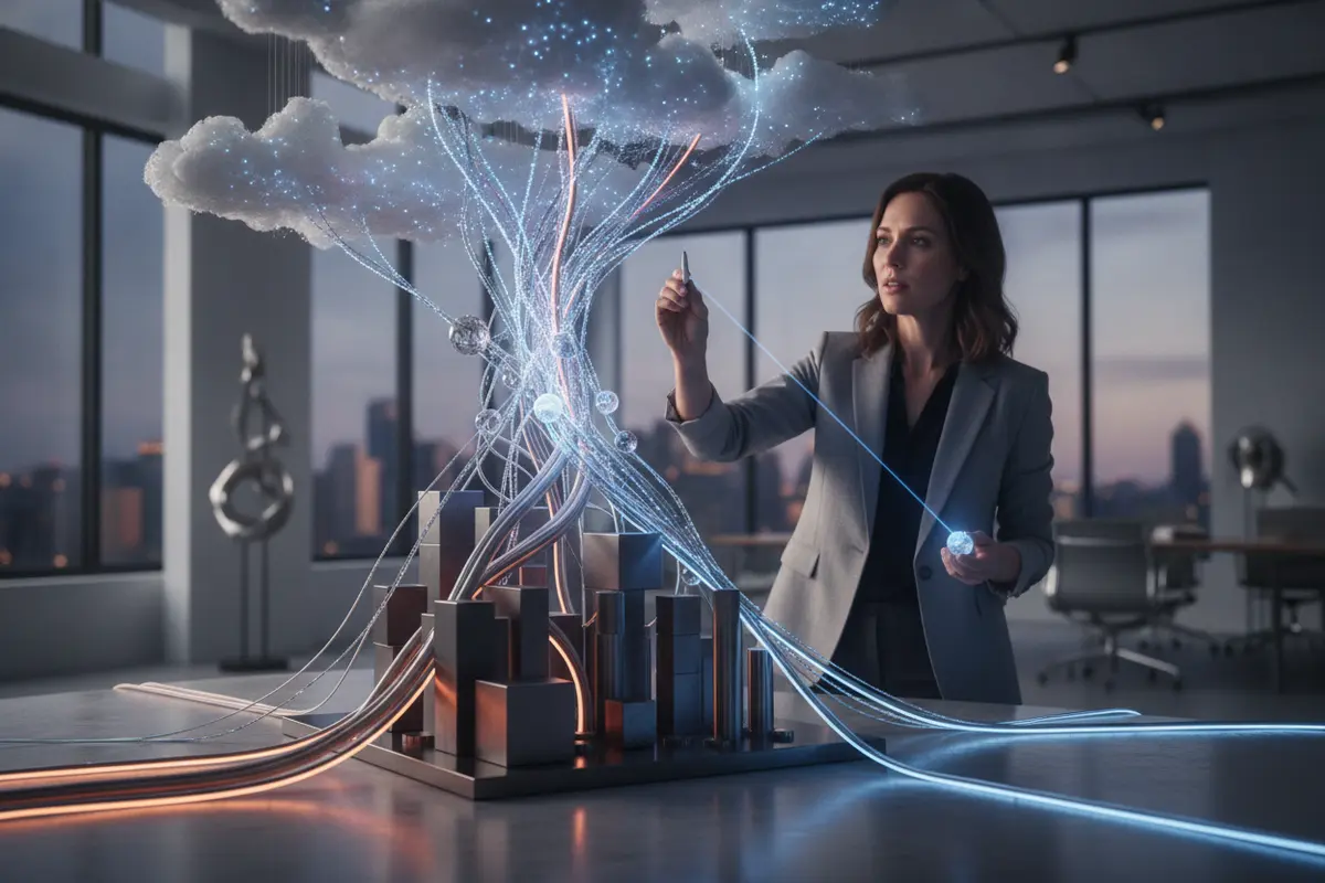 Infrastructure architect mapping connections between on-premises systems and cloud environments
