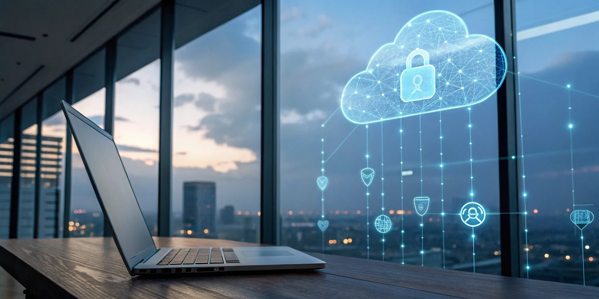 A laptop with a secure cloud icon for OneDrive for Business ransomware protection.