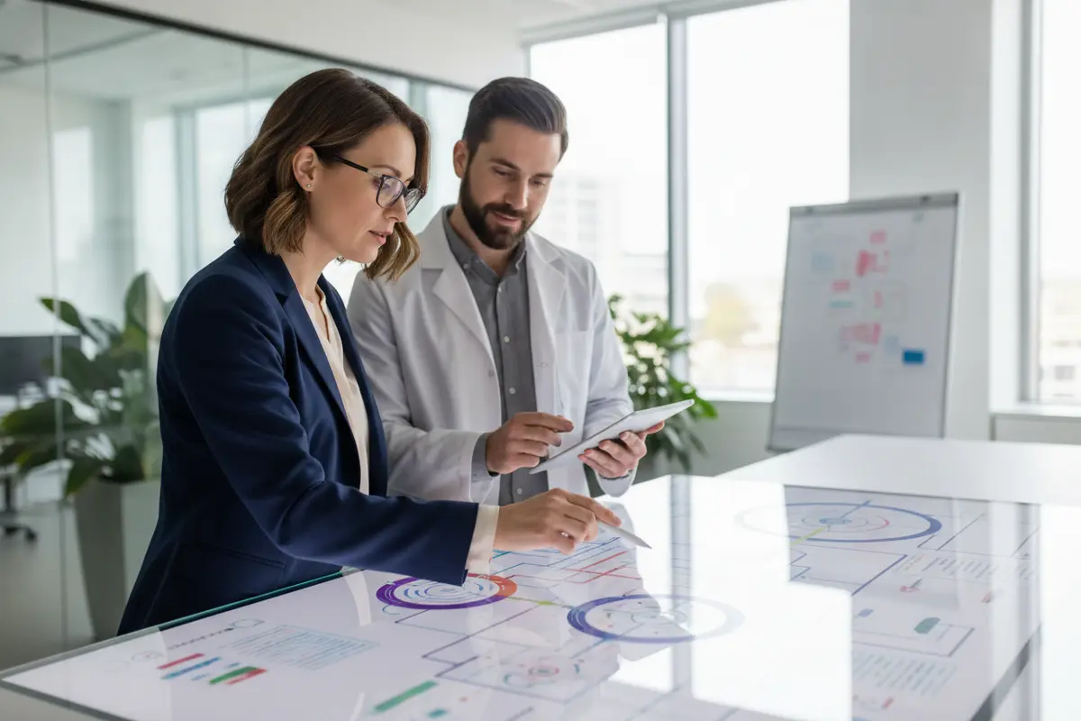 Life sciences IT and quality professionals review a system dependency map
