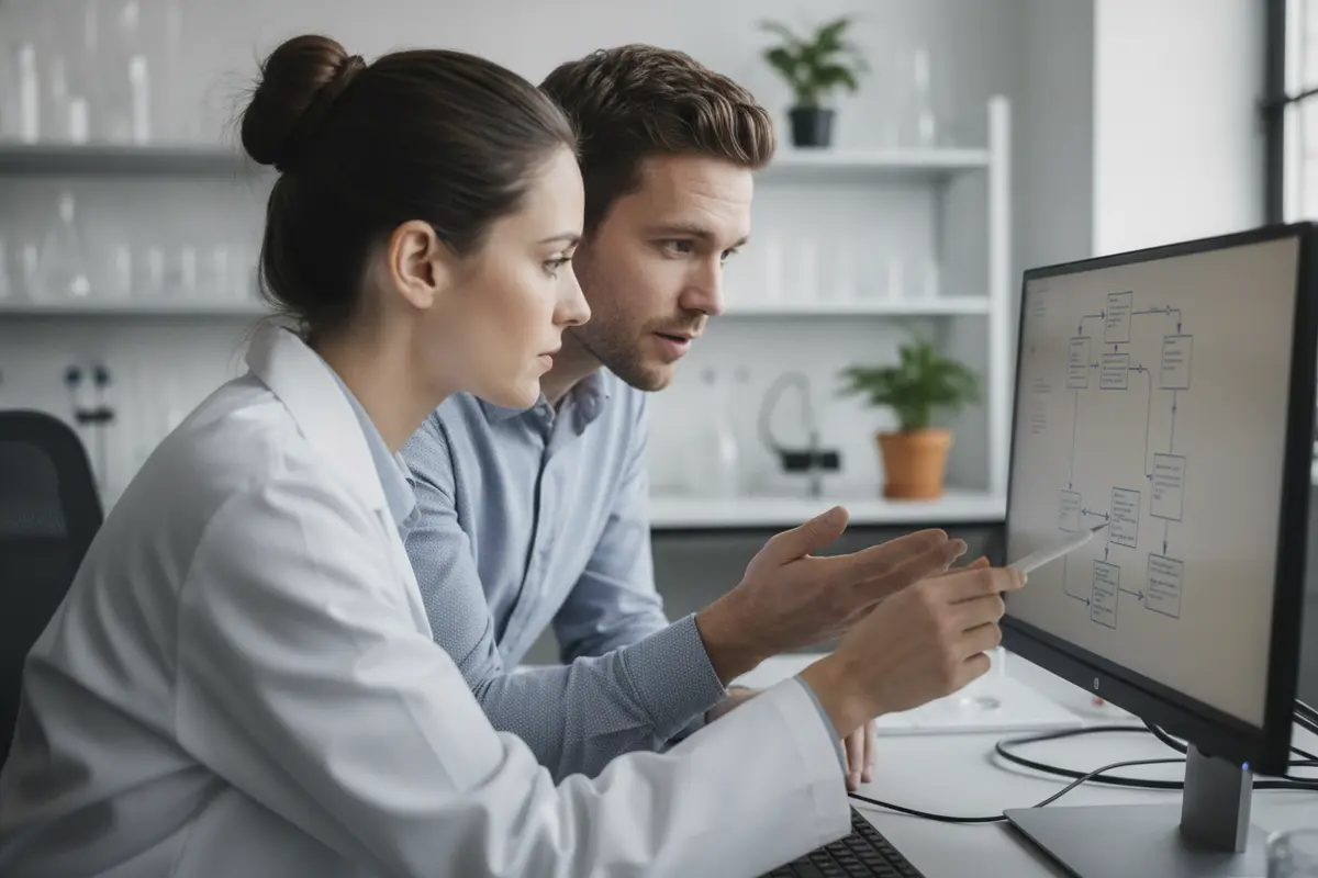 Life sciences quality and IT professionals reviewing controls for electronic records