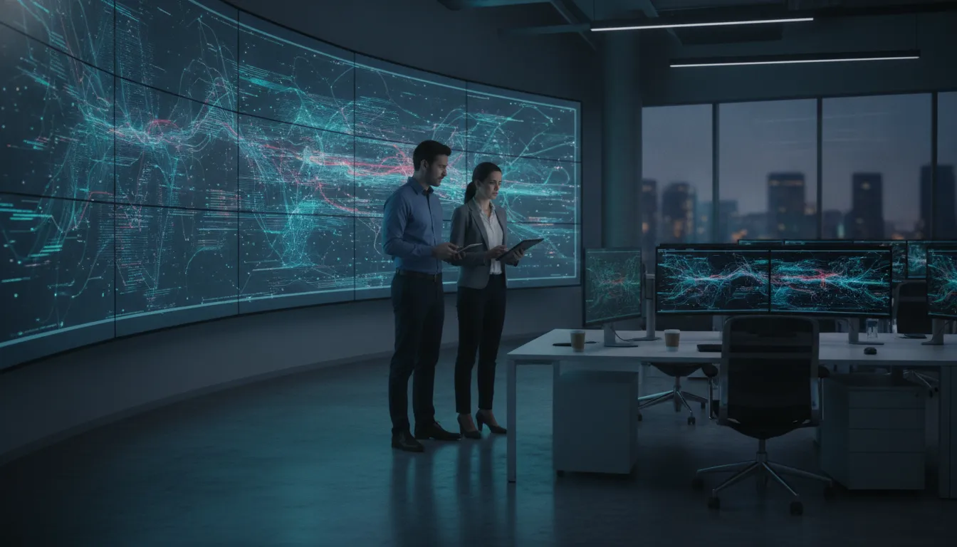 Security analysts monitoring an enterprise operations center