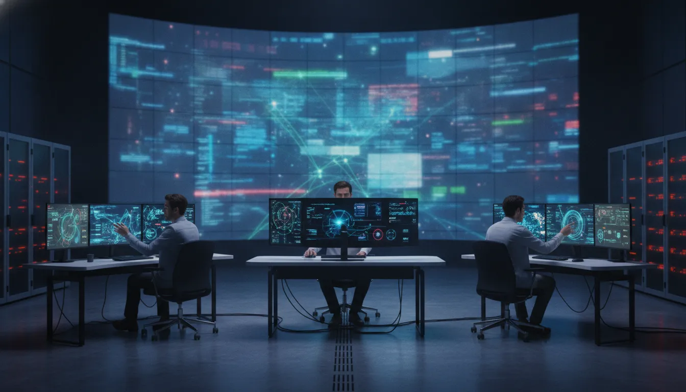 Security operations analysts monitoring threat detection in a modern security operations center