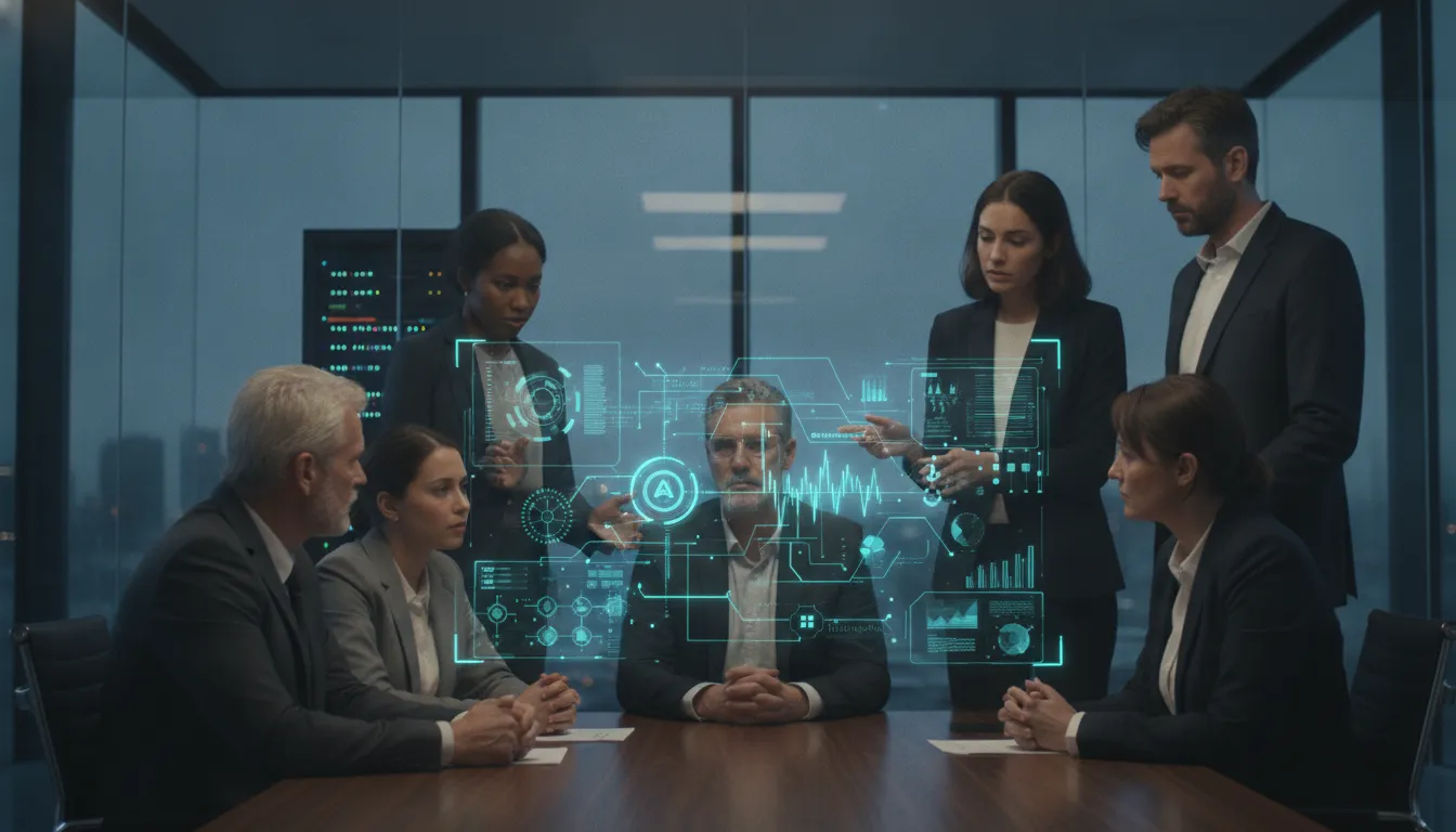 IT security team reviewing AI governance and data protection in a modern enterprise data center