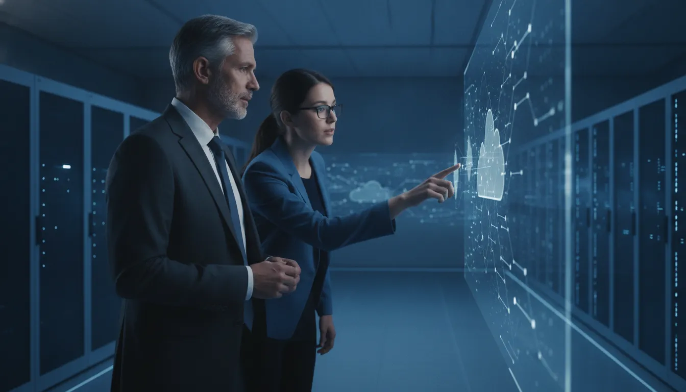 IT leaders evaluating infrastructure operations in a modern technology center