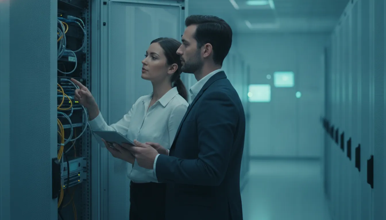 IT engineers collaborating in a modern network operations center