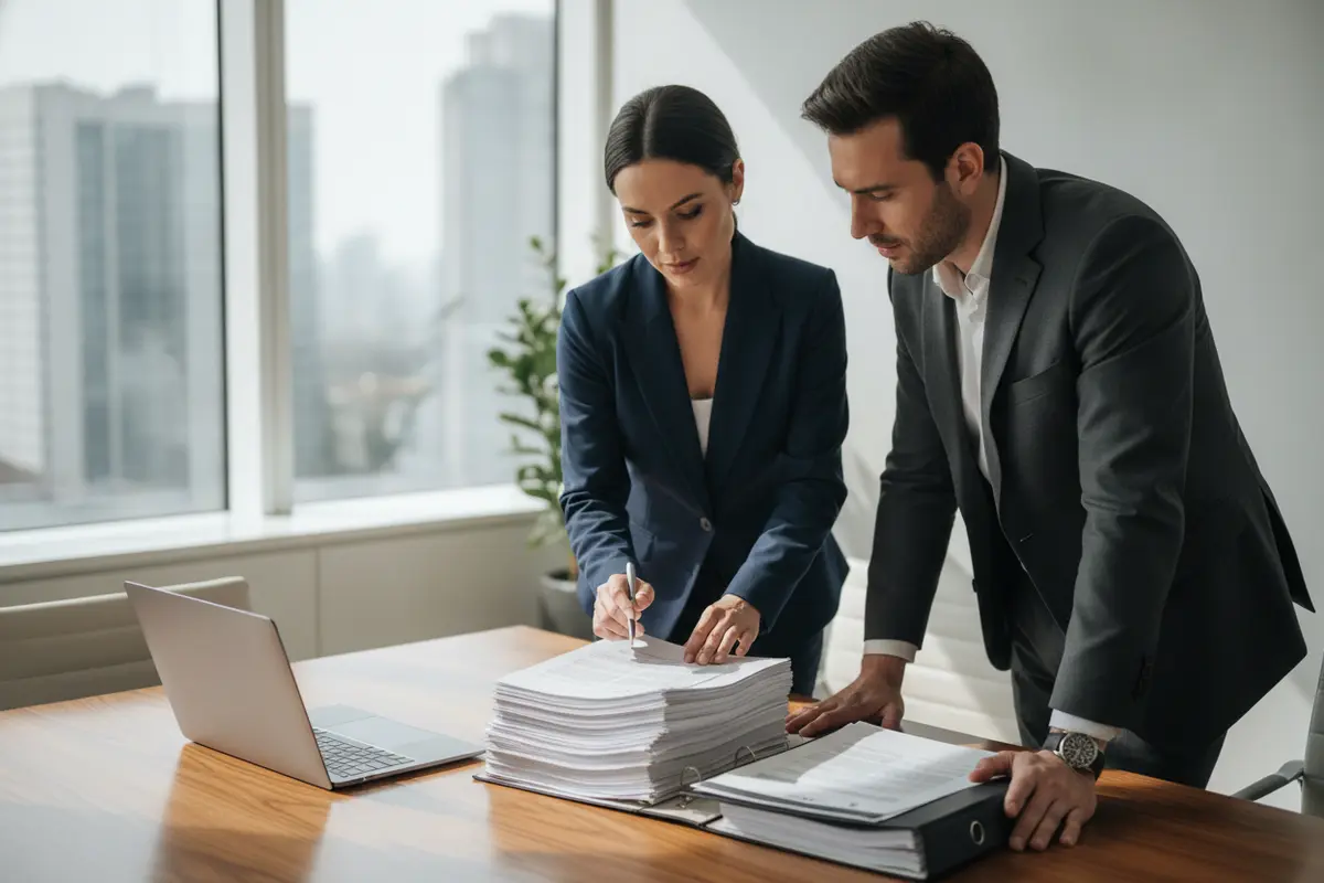 Technology and risk leaders reviewing cyber liability policy documents