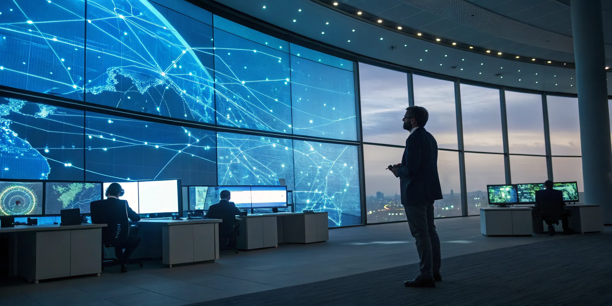 SOC analysts performing their role in cyber security by monitoring threats in an operations center.