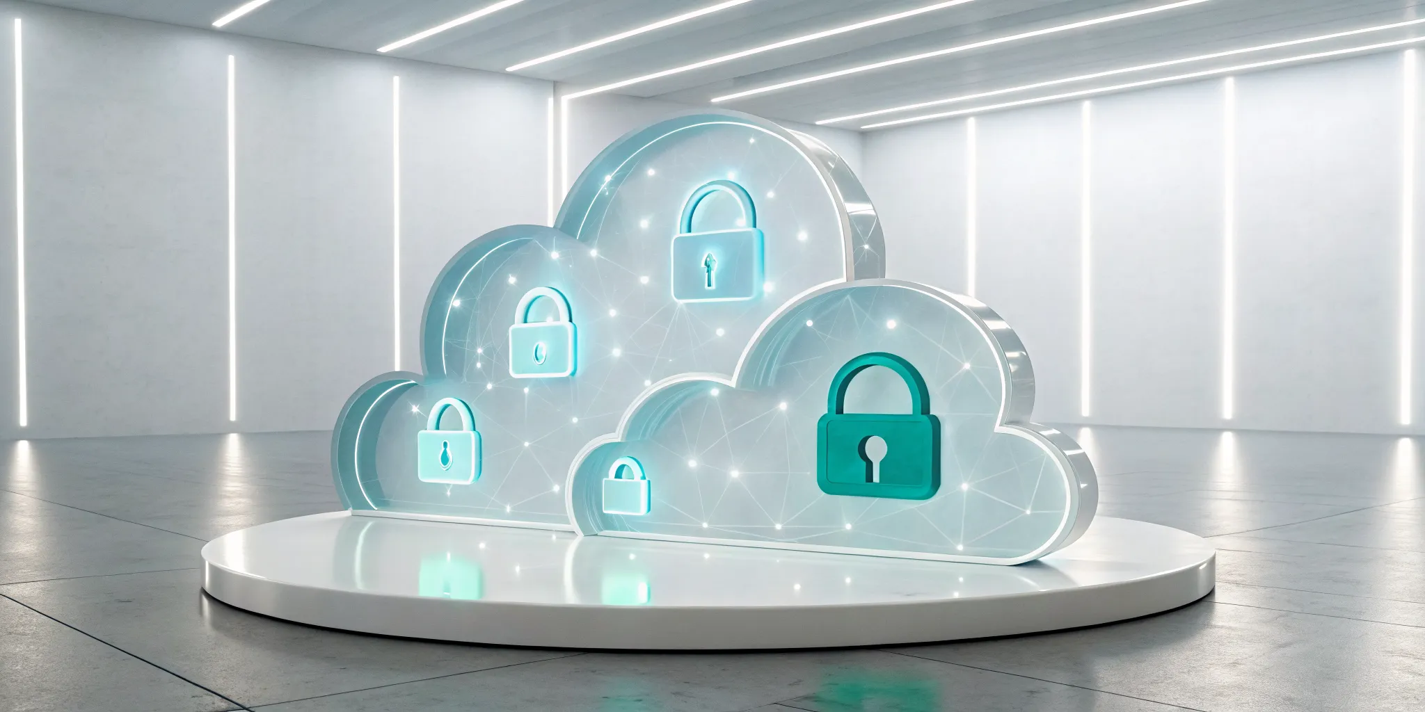 A secure community cloud example with cloud icons and padlocks for shared industry data.