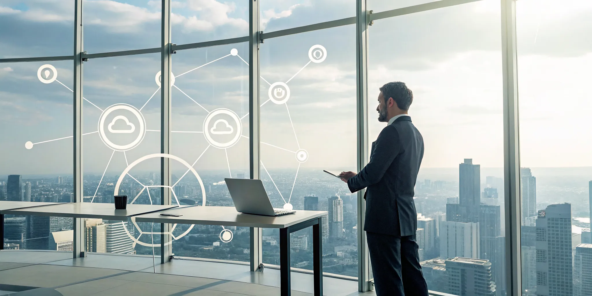A leader using a laptop for endpoint application management.