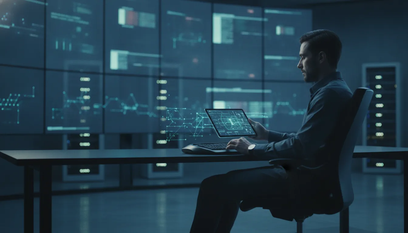 Security analyst reviewing endpoint device telemetry in a modern security operations center
