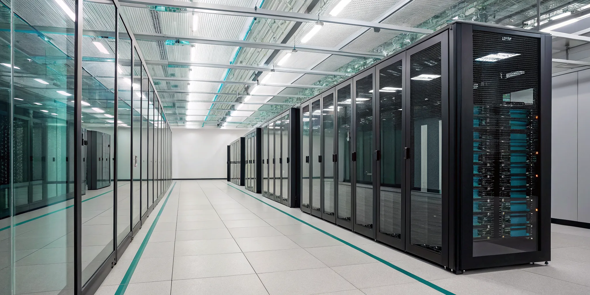 Organized server racks in an enterprise data center, a key benefit of structured cabling.