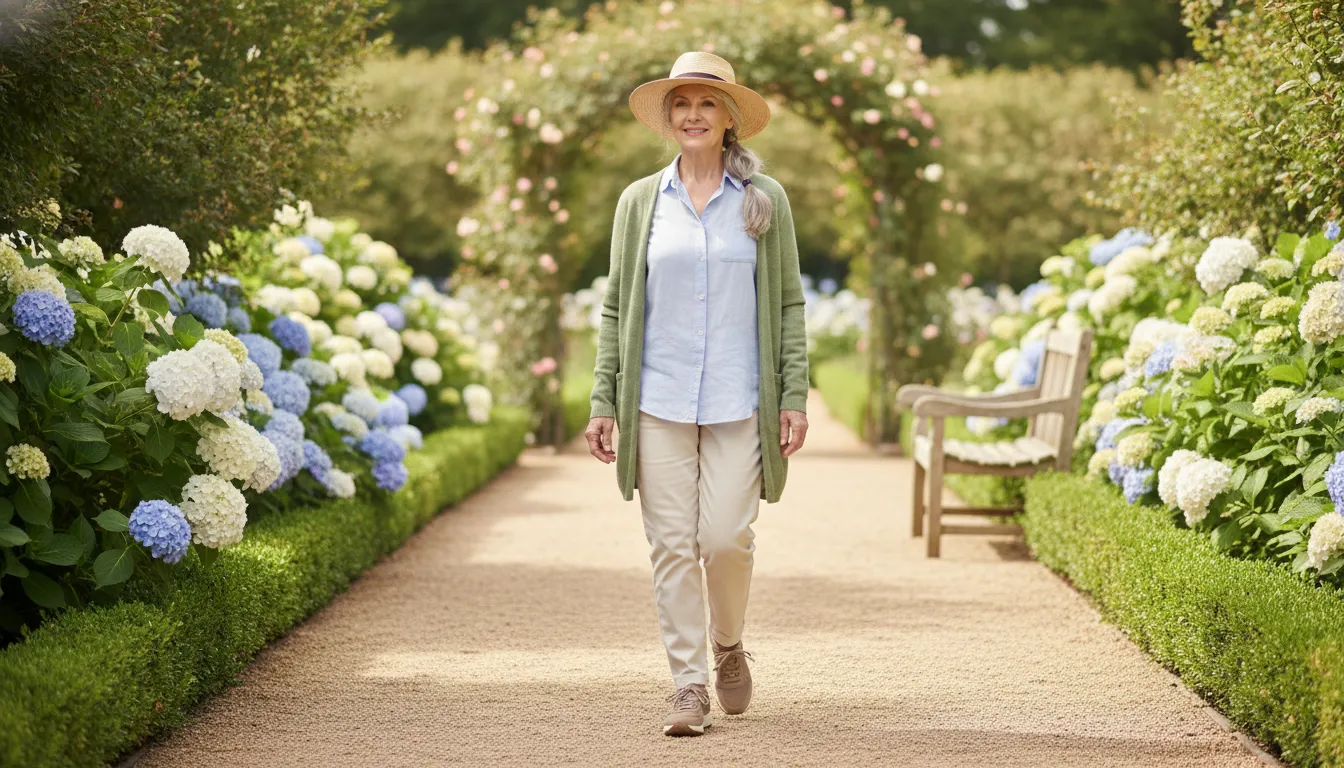Older adult walking safely while supporting neuropathy mobility