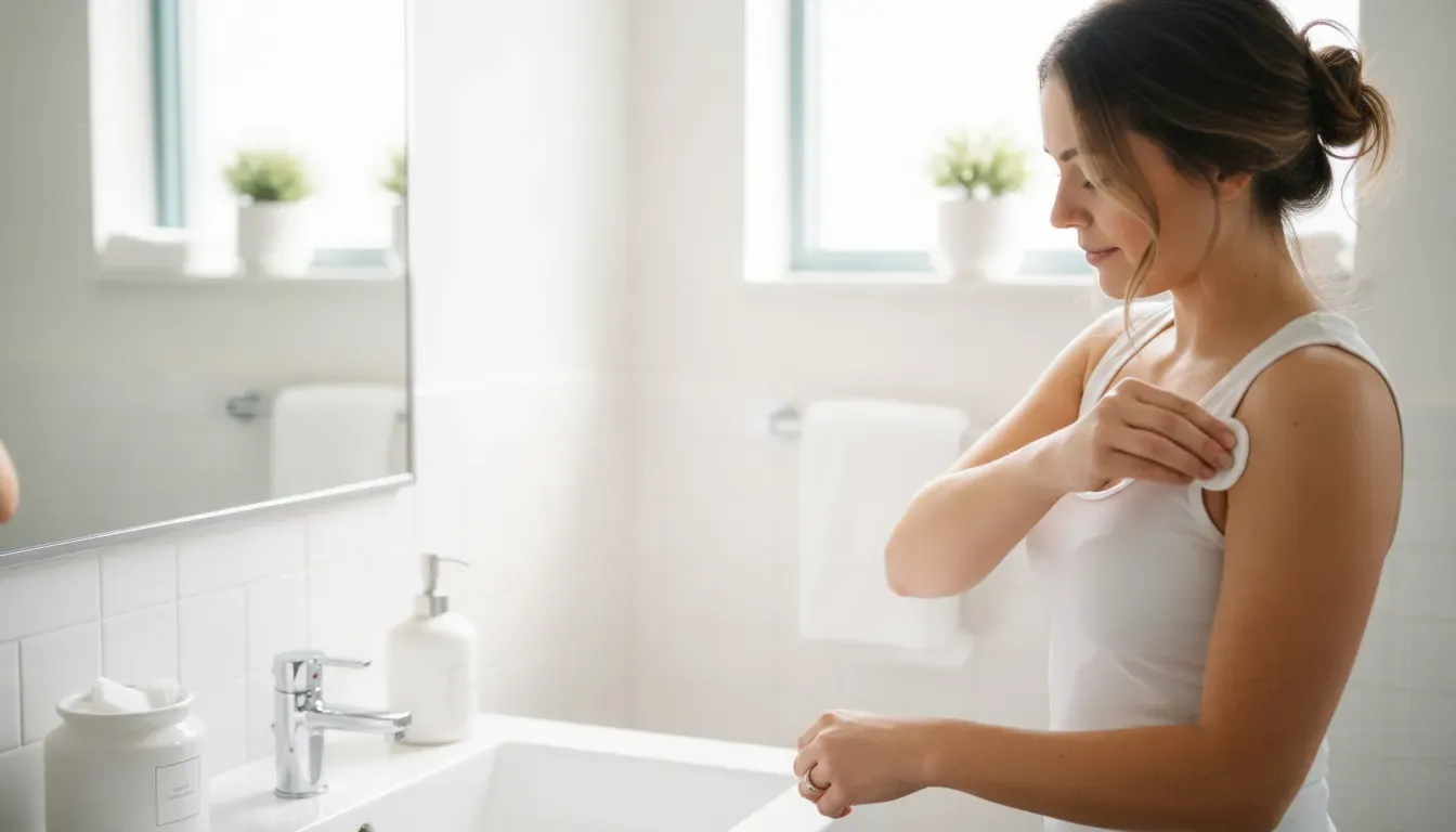 Preparing clean, dry underarm skin before underarm waxing in Ocala FL