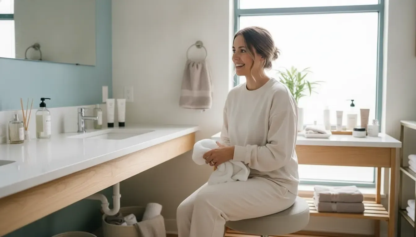 Client preparing for a full leg wax appointment at home