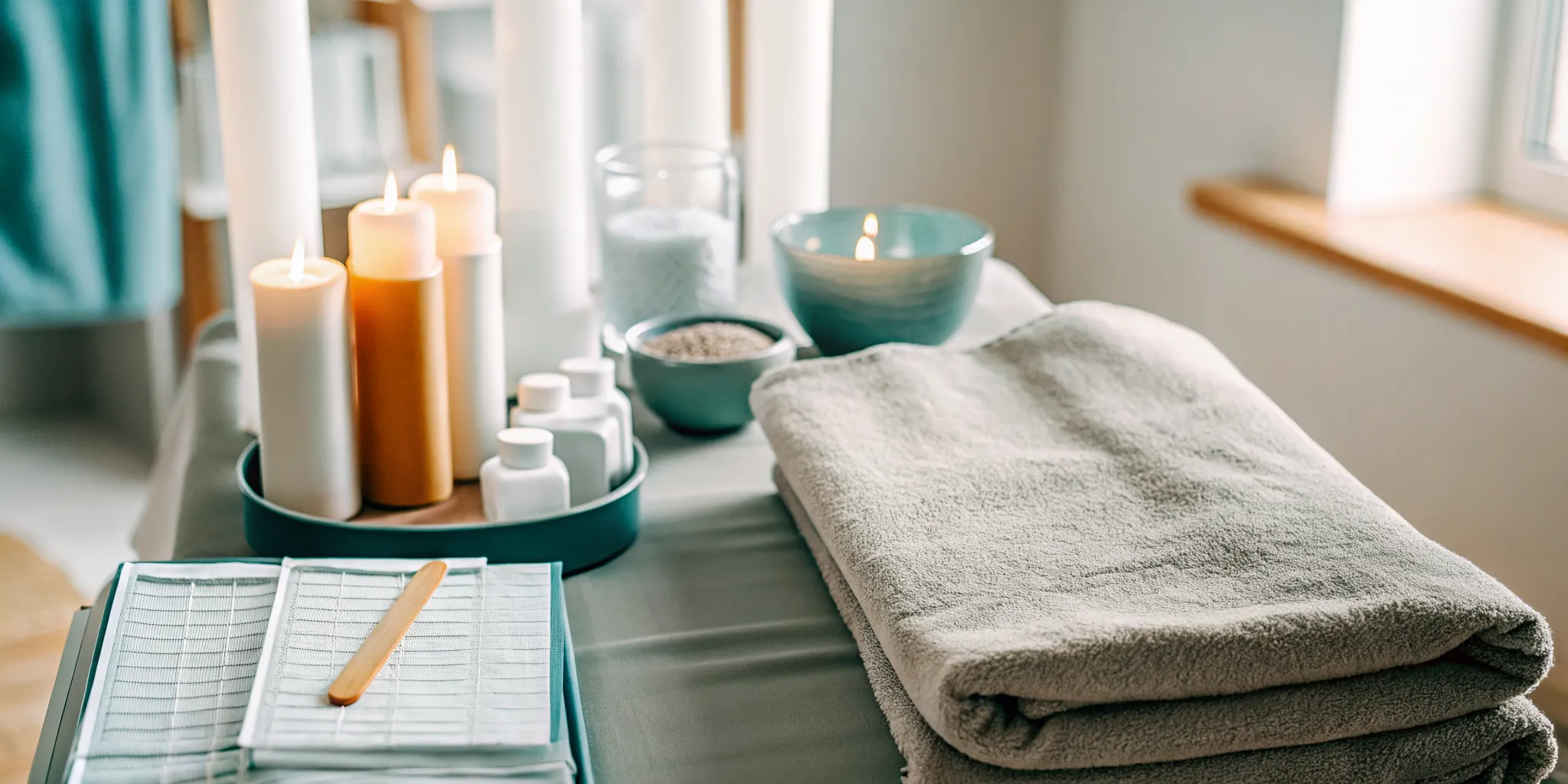 Clean professional waxing appointment preparation supplies