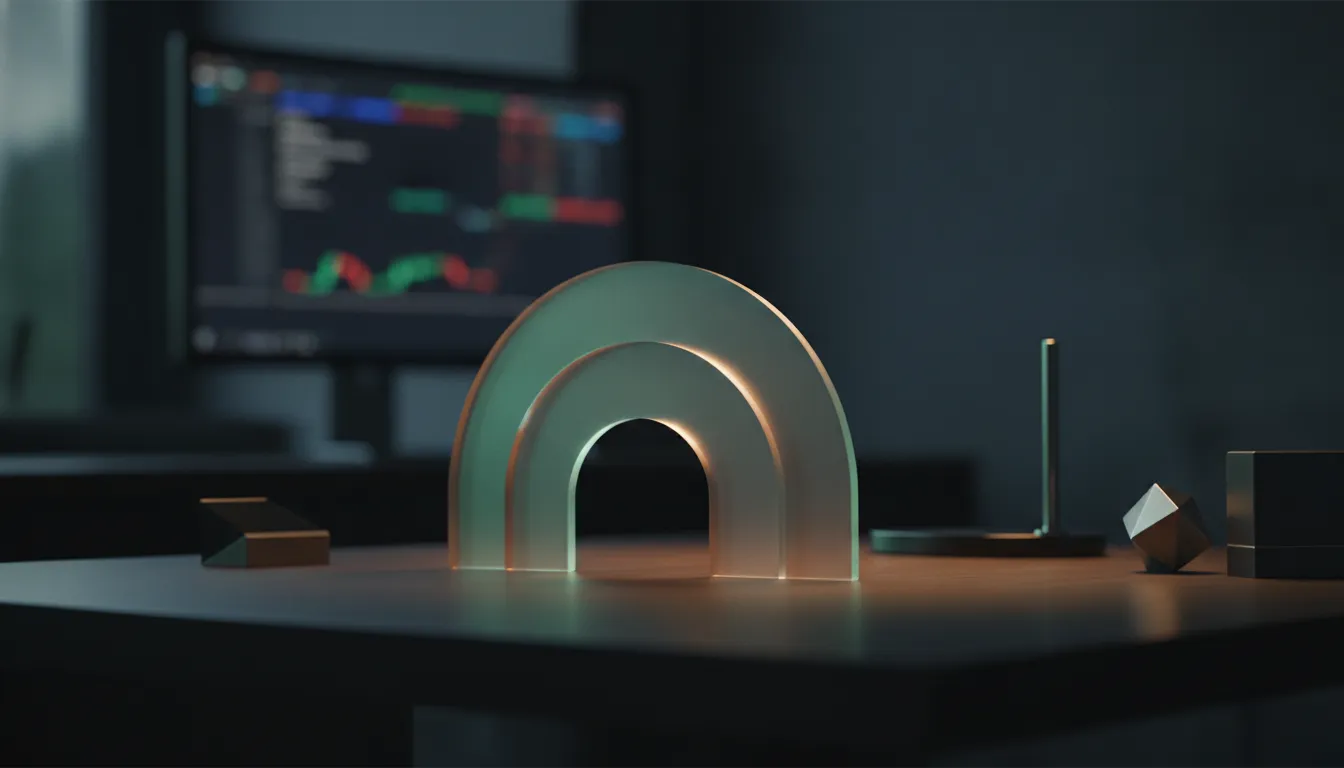 Abstract trading workspace with two curved paths illustrating different option expirations in a calendar spread