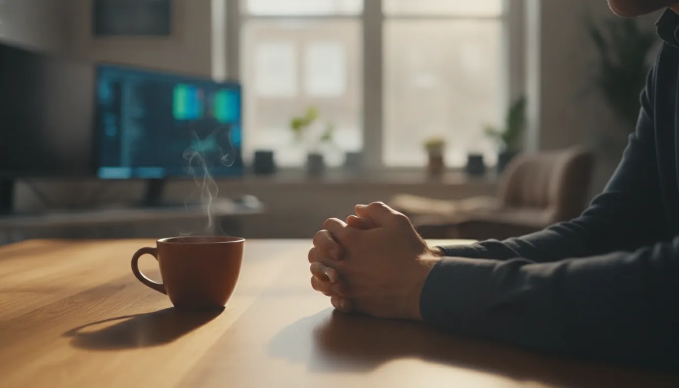 Trader calmly observing a market session while considering price context