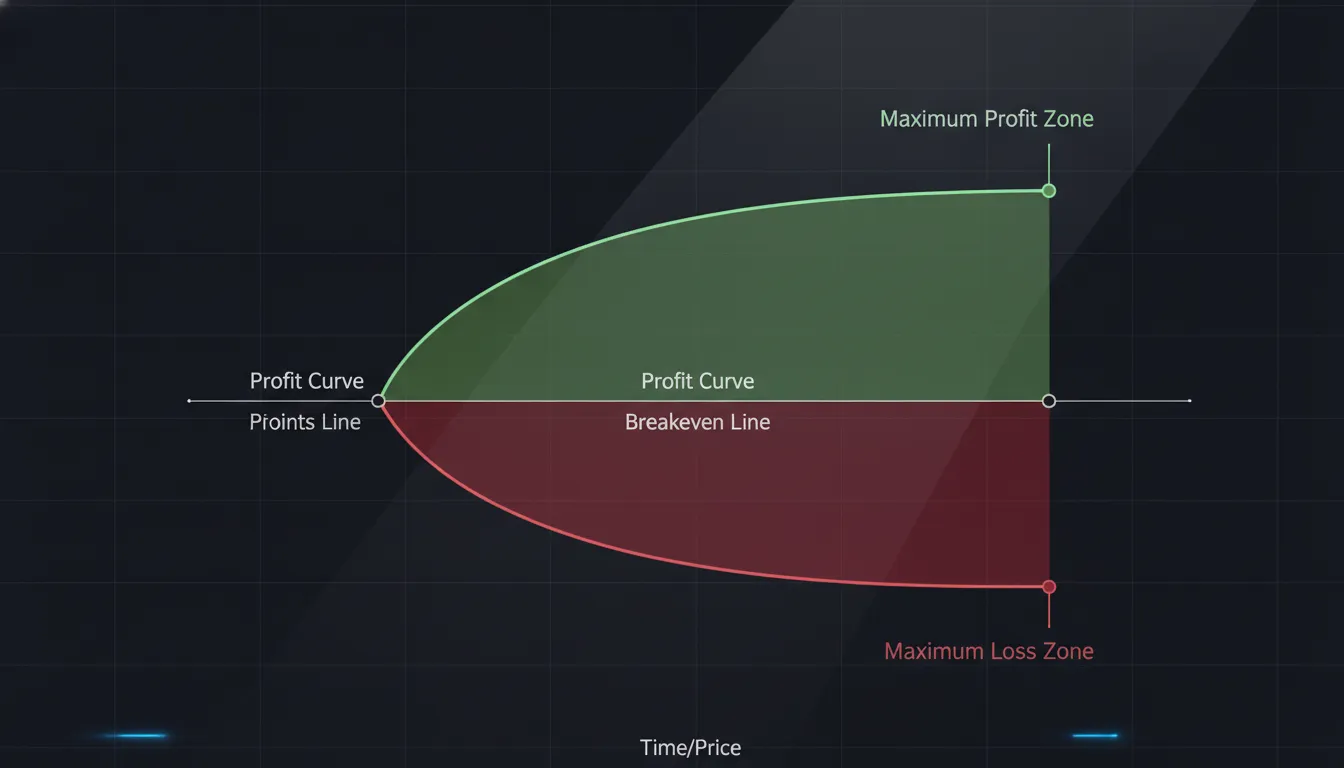 Options risk graph showing profit and loss zones, breakeven points, and maximum risk exposure