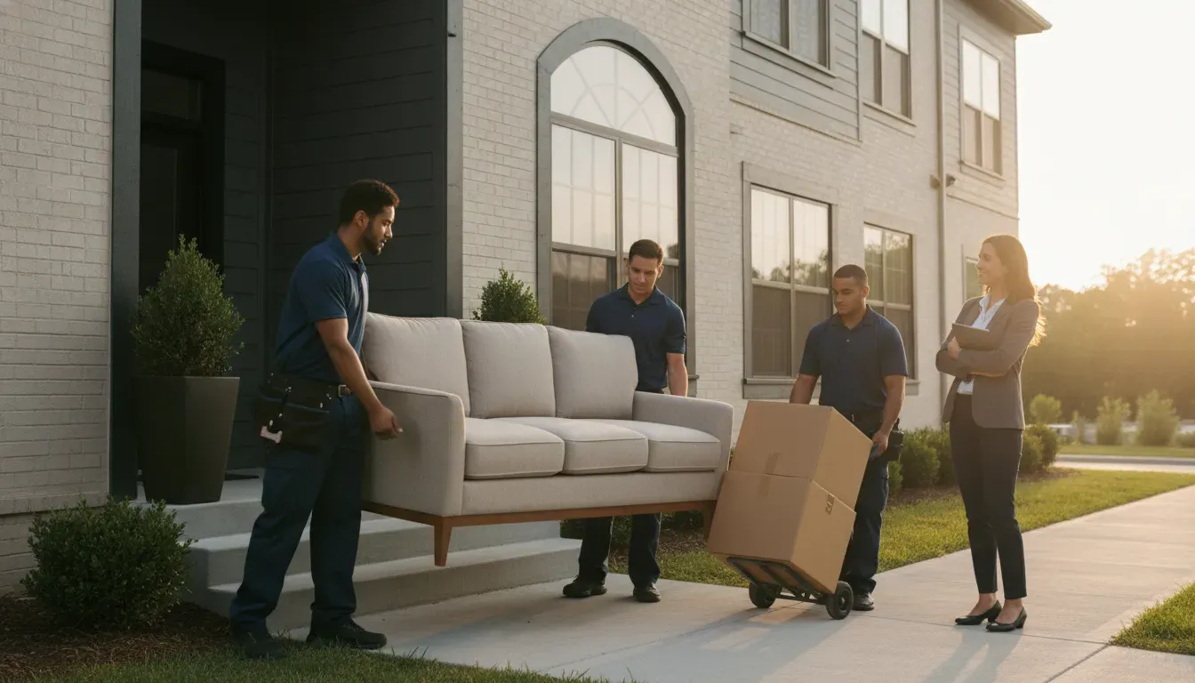 Apartment clean out services crew carrying furniture during a Nashville rental turnover