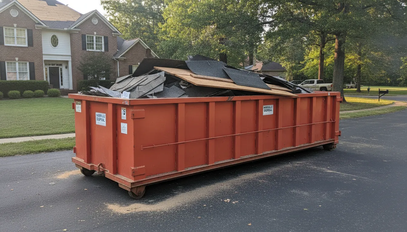 15-yard dumpster on a residential driveway