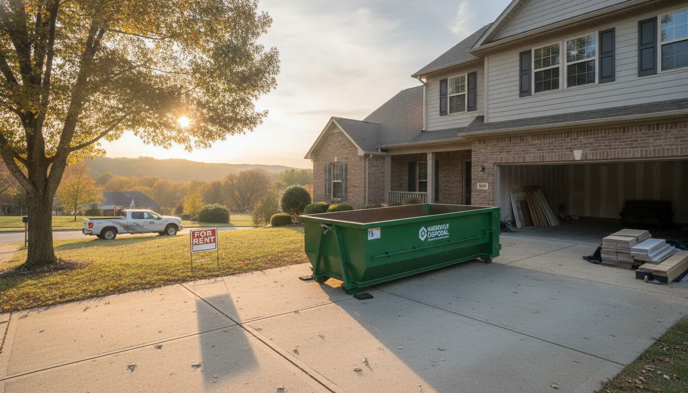 15-yard dumpster placed in a Nashville residential driveway during a kitchen remodel