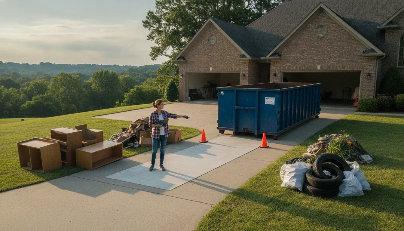 Homeowner planning how long to rent a dumpster for a cleanout