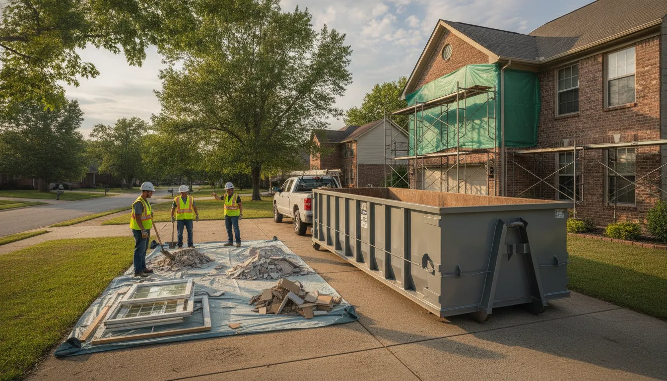 15-yard roll-off dumpster placed in a Bowling Green driveway for a renovation project