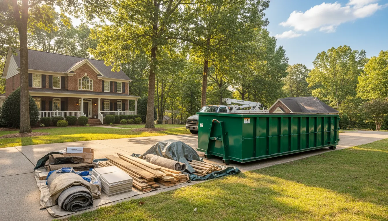 Prepared Nashville driveway with a roll-off dumpster for a cleanup project