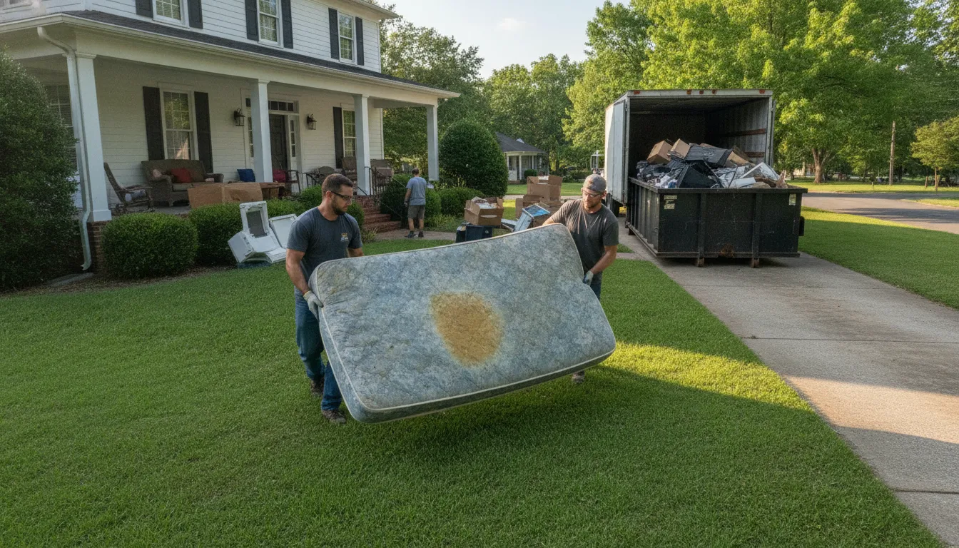 Crew carrying an old mattress from a Nashville home for removal