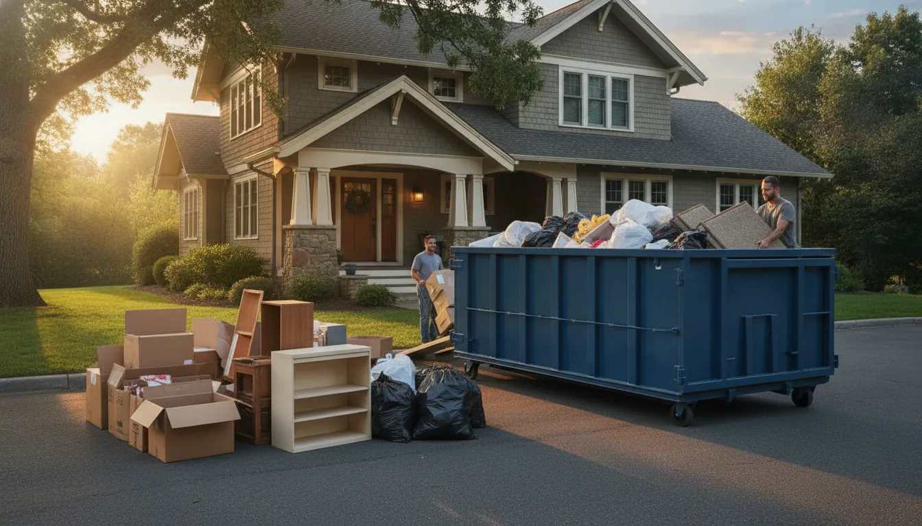 Driveway-friendly 15-yard dumpster during a moving cleanout