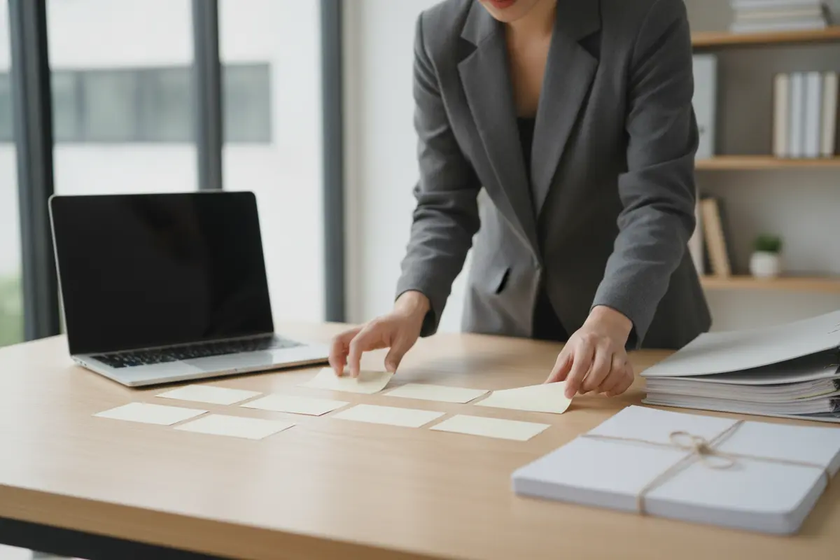 A professional compares records and dates while building an investigation timeline