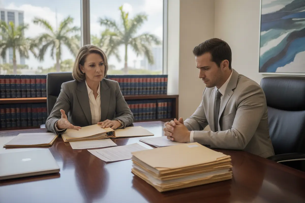 Client discussing post-conviction legal options with a Florida defense attorney
