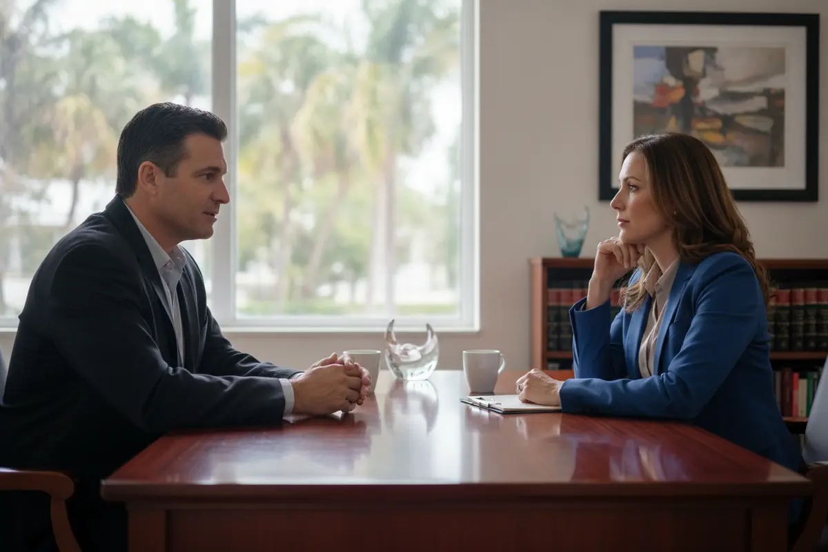 Client discussing questions with a criminal defense attorney