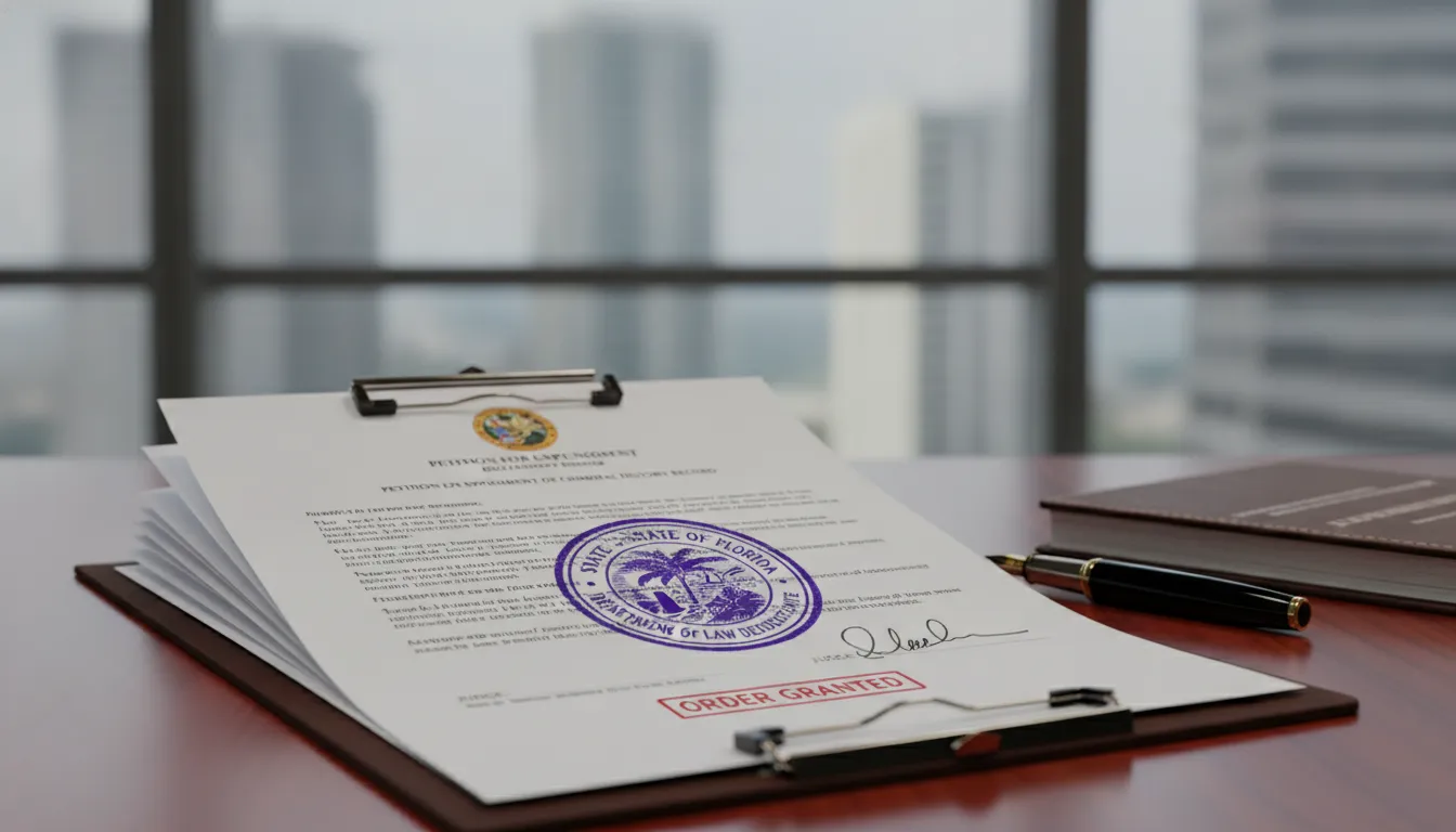 Expungement legal approval paperwork with stamp