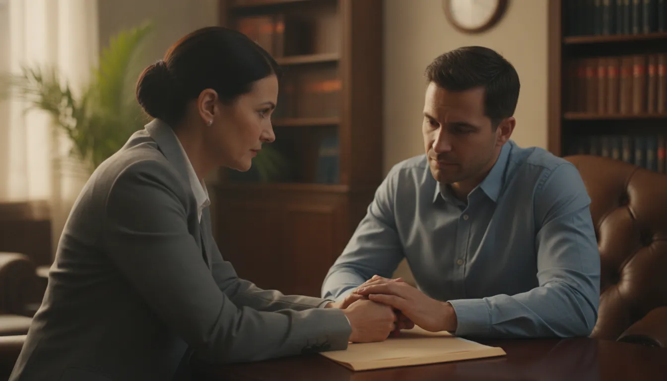 Assault attorney reviewing evidence with a Florida criminal defense client