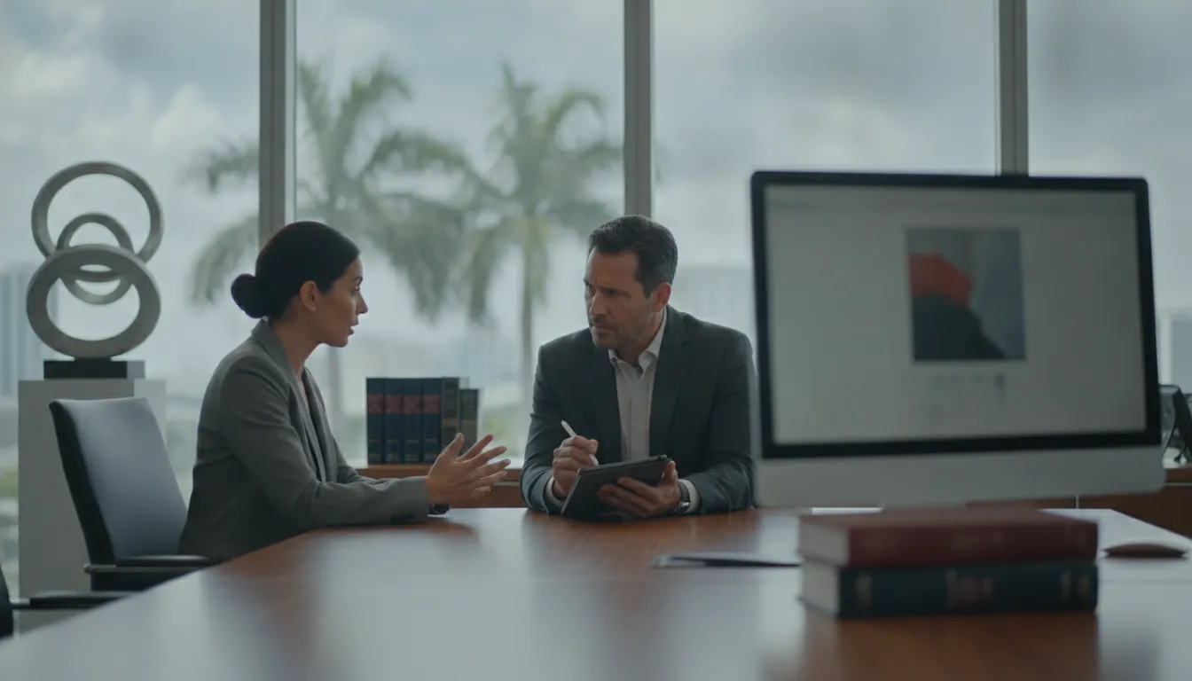 White collar crime attorney speaking with a Florida business professional