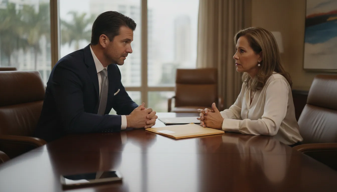 White collar crime attorney discussing a Florida investigation with a client
