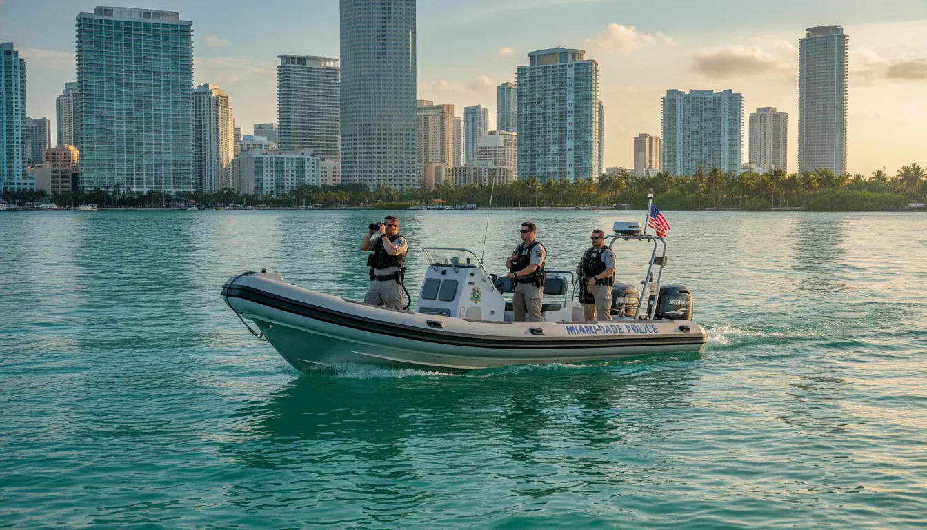 A Florida law enforcement patrol boat on the water monitoring vessels