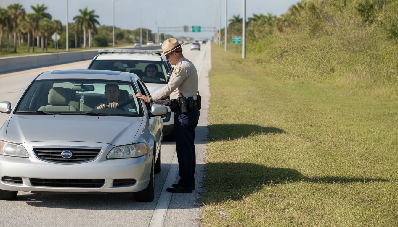 Driver speaking with an officer during a Florida traffic stop