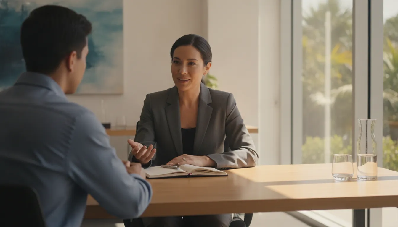 Person meeting a criminal defense attorney for an initial consultation in a South Florida law office