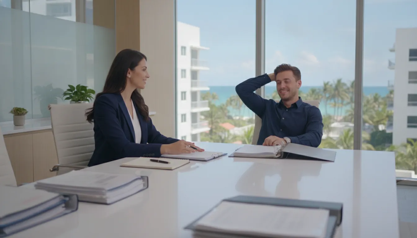 Criminal defense attorney reviewing a client's case in a Miami law office